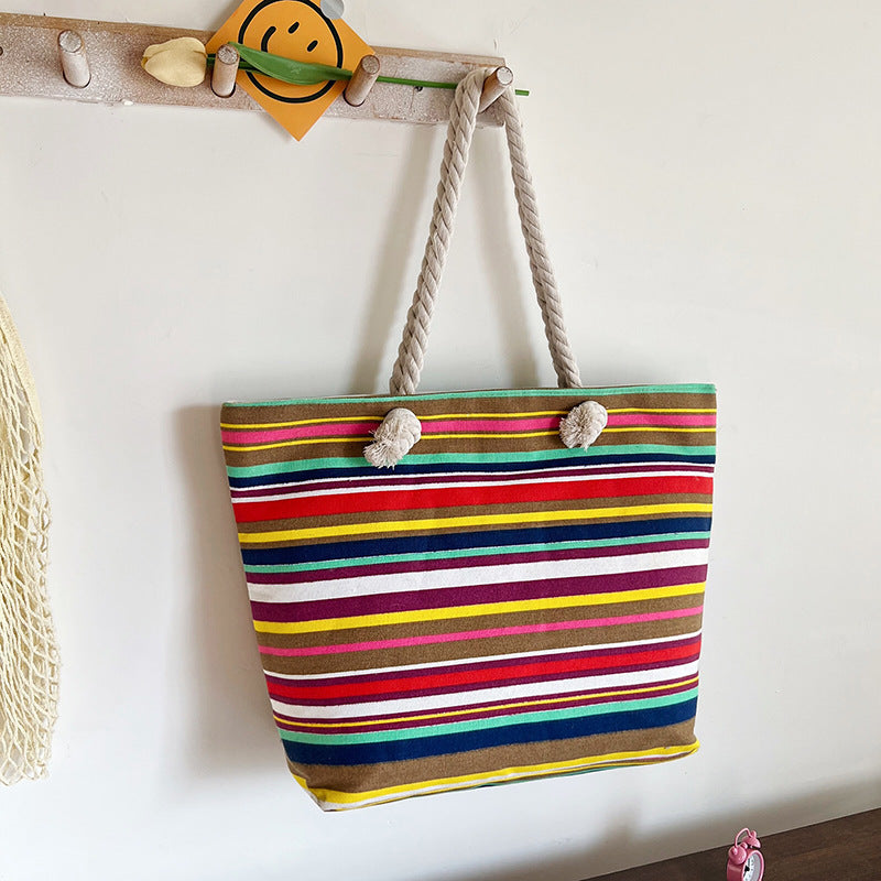 Striped Canvas Beach Tote