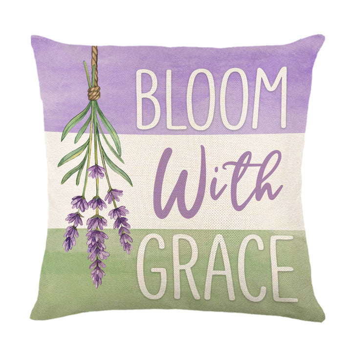 Decorative Linen-Cotton Accent Throw Pillow Cover with Floral Typography