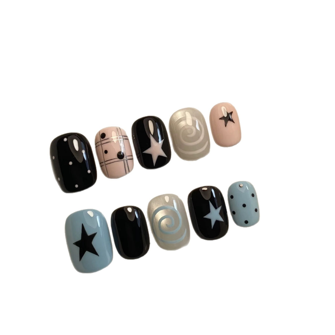 Decorative Press-On Nail Art Set with Star and Swirl Designs