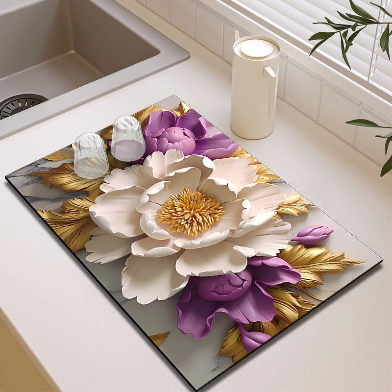 Elegant Floral Design Kitchen Mat