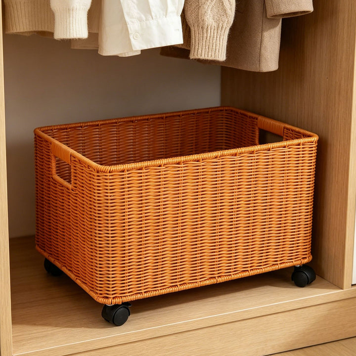 Storage Rolling Wicker Basket Stornfield
