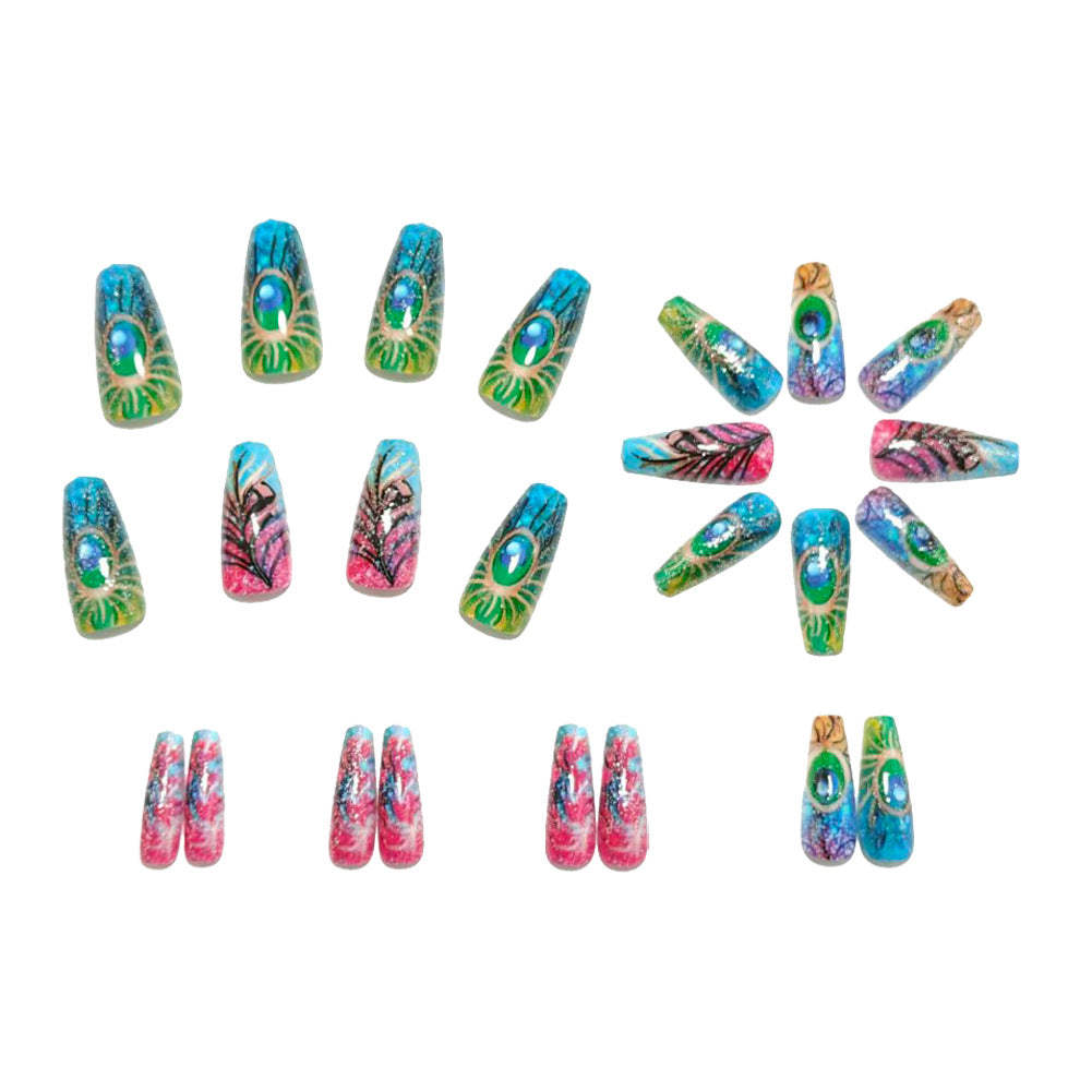Artificial nails with detailed peacock feather motif Stornfield