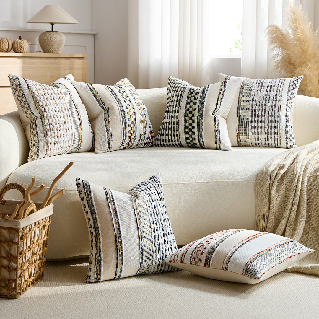Handwoven Textured Square Throw Pillow Cover with Tufted Loop Stripes