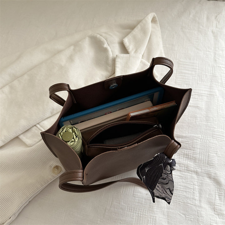 Minimalist Tote Handbag with Decorative Scarf
