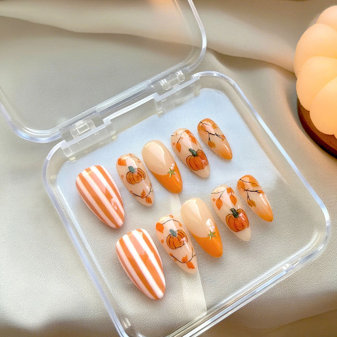 Seasonal Pumpkin-Themed Press-On Nail Art Set Stornfield