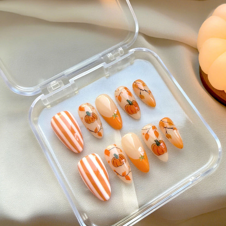 Seasonal Pumpkin-Themed Press-On Nail Art Set Stornfield