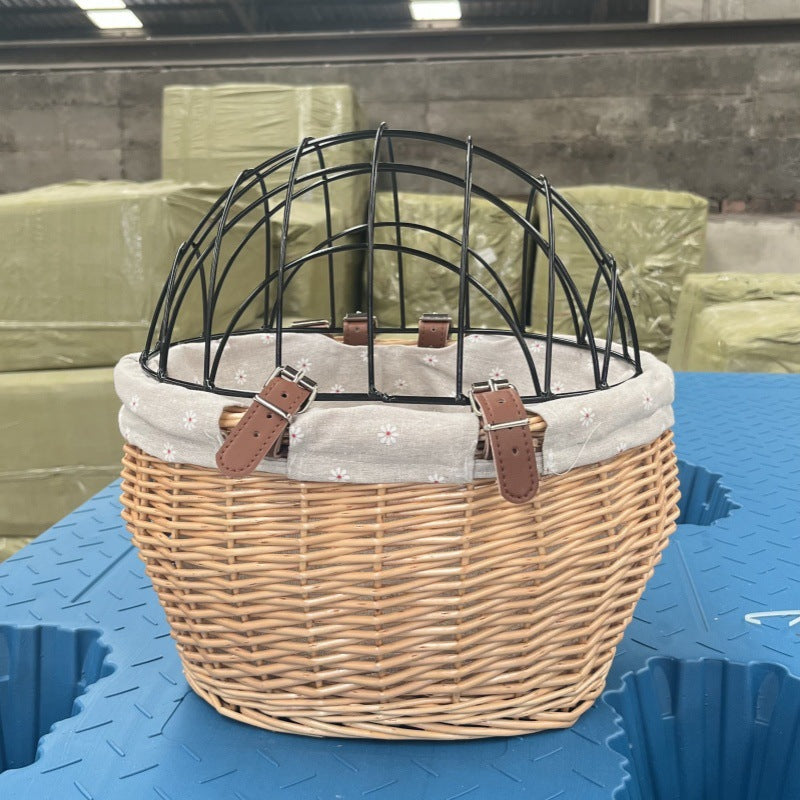 wicker bicycle pet carrier with removable washable liner and reinforced lockable metal dome Stornfield