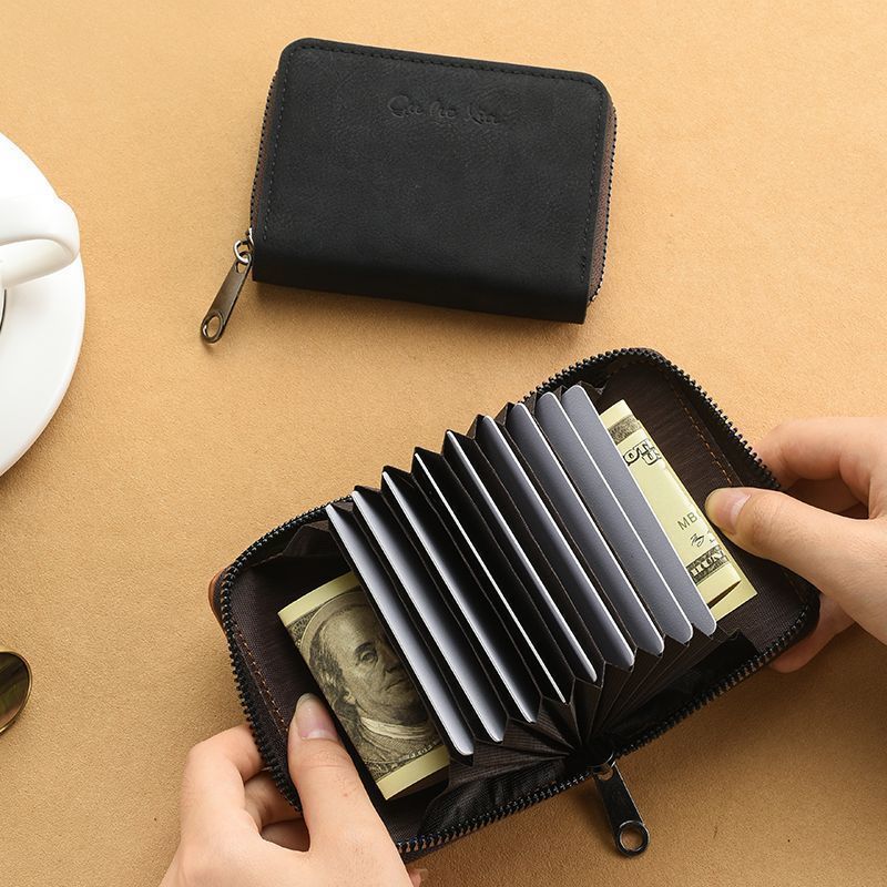 Compact Zippered Genuine Leather Wallet