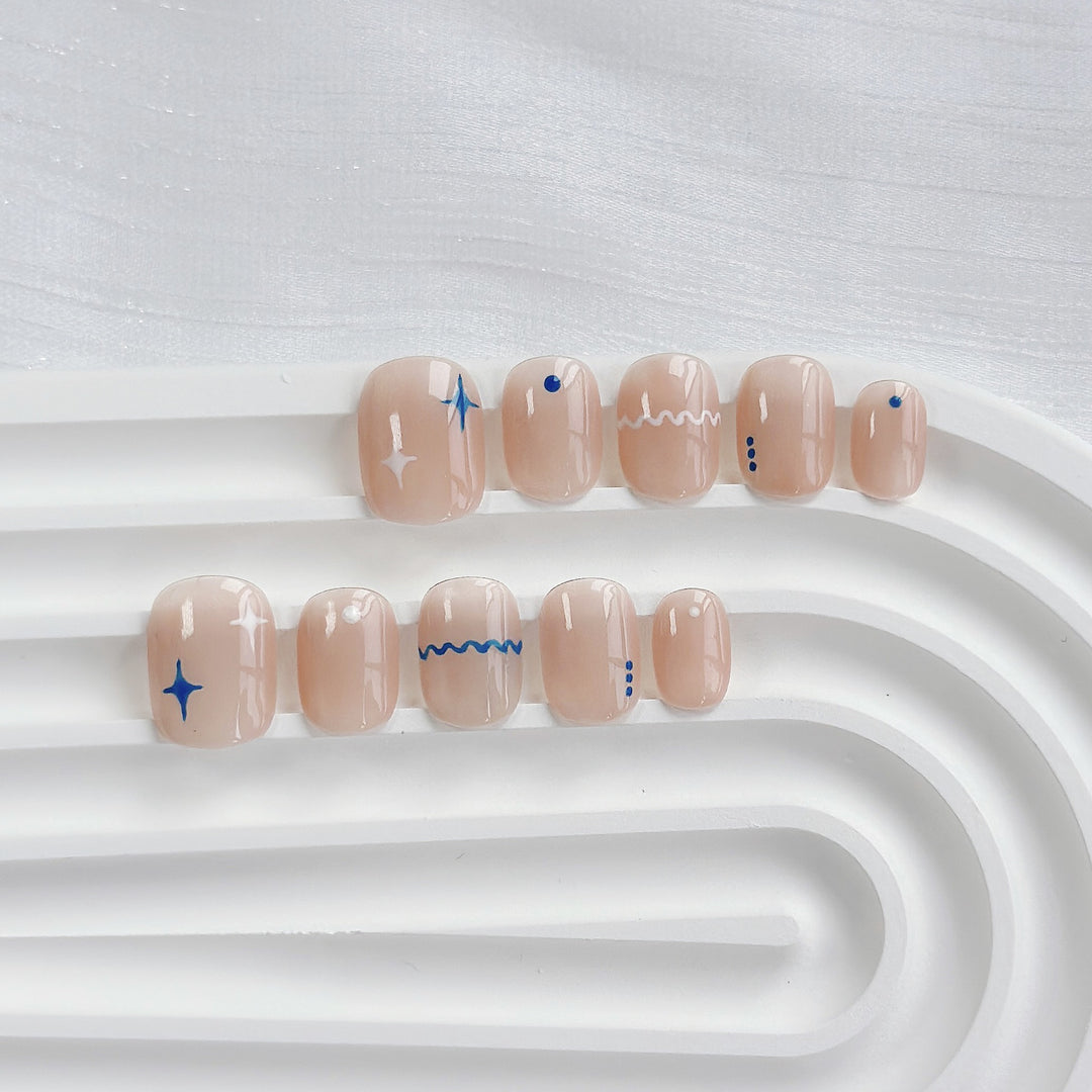 Artistic Press-On Nail Set with Geometric Designs