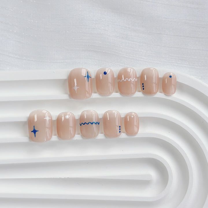 Artistic Press-On Nail Set with Geometric Designs