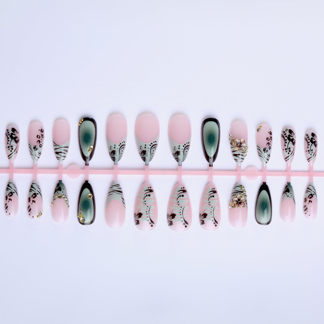 Artful Stiletto Fingernails with Floral and Geometric Decorations Stornfield