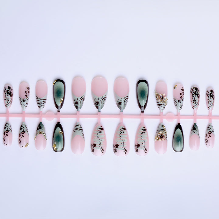 Artful Stiletto Fingernails with Floral and Geometric Decorations Stornfield