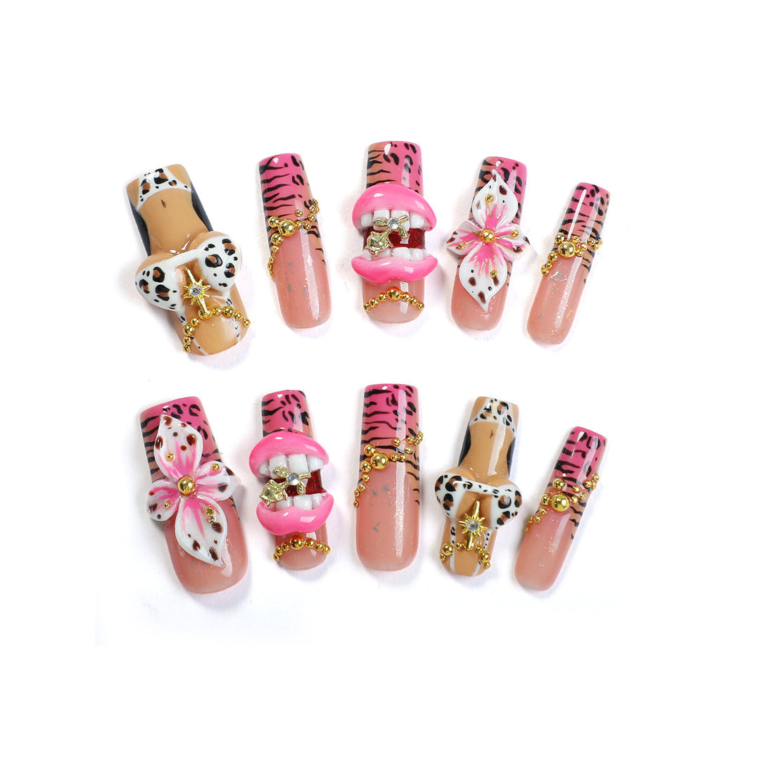 Creative nail set with elegant animal and floral pattern Stornfield