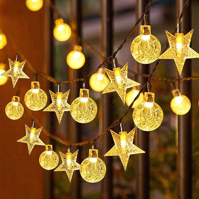 Decorative Warm LED Star And Crackle-Globe String Lights With Waterproof Power Pack Stornfield