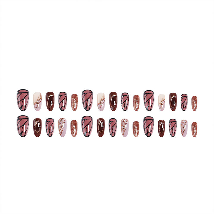Artificial nail set with elegant gold and black design Stornfield