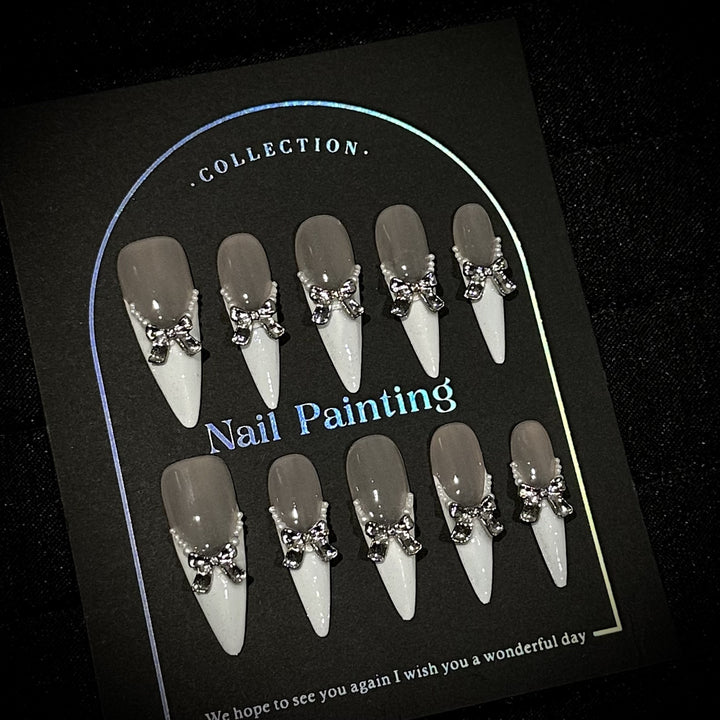 Elegant Stiletto Press-On Nail Set with Bow Accents