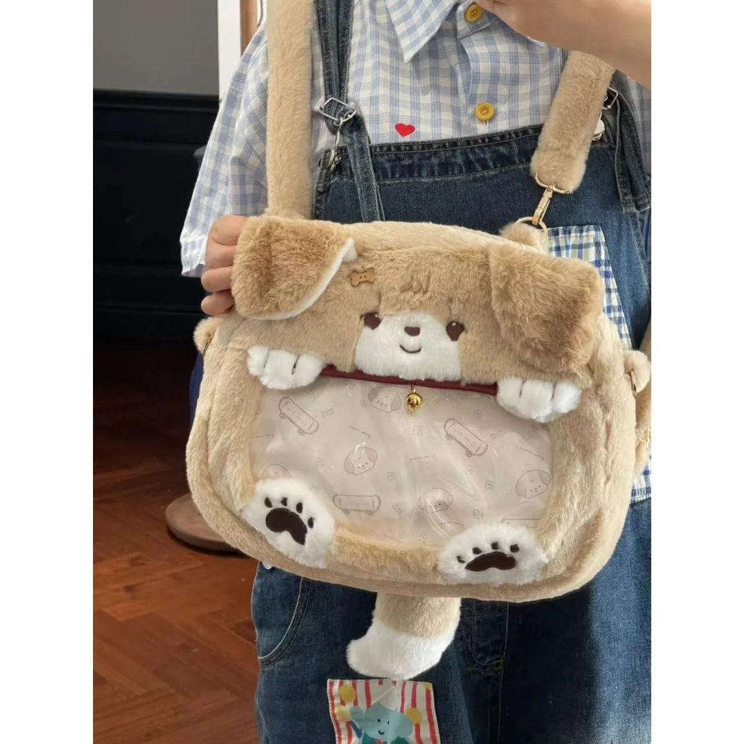 Plush Shoulder Bag with Dog Motif Stornfield