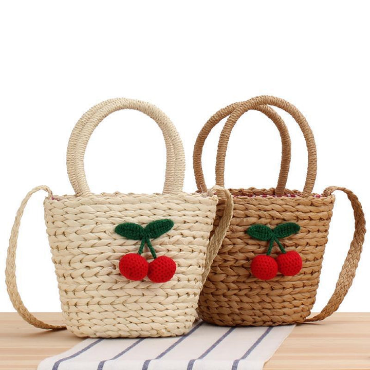 Basket bag with crocheted cherry design Stornfield