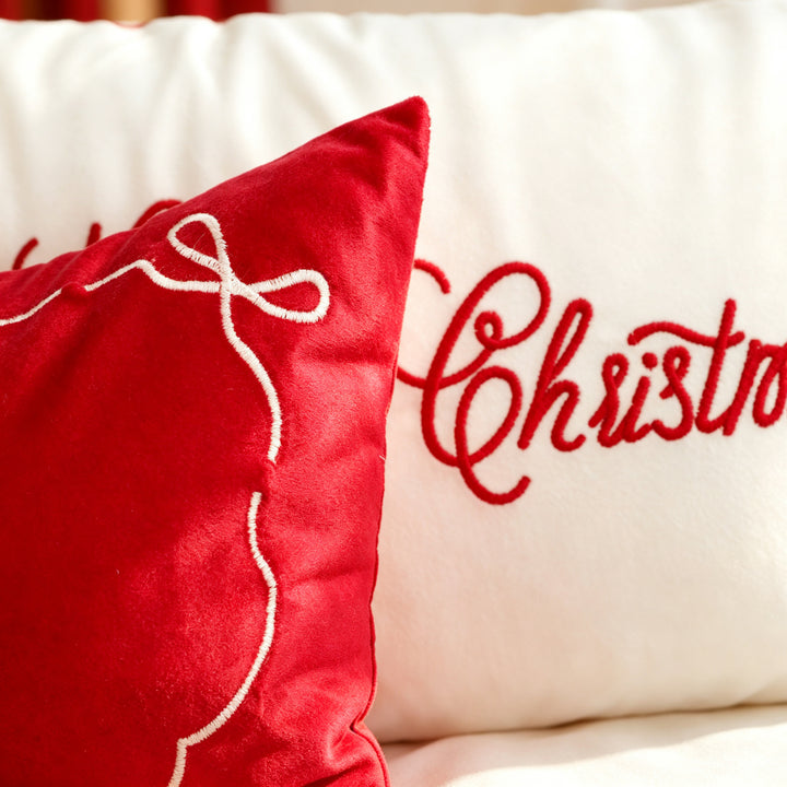 Embroidered Holiday Satin Lumbar Throw Pillow Cover with Hidden Zipper