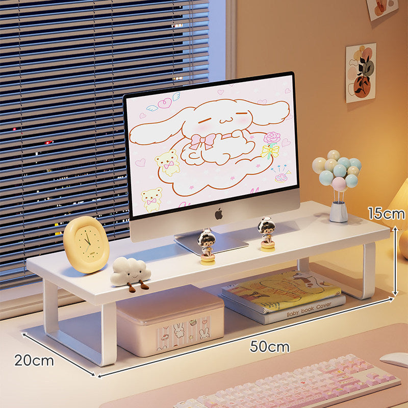 Low-Profile Wooden Monitor Riser with Metal Legs and Under-Shelf Storage
