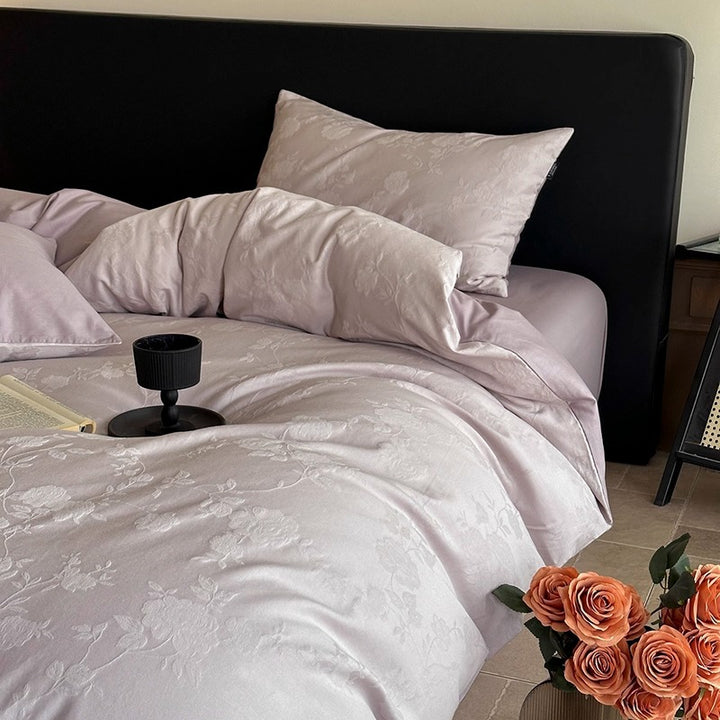 Jacquard Floral Duvet Cover Set with Reversible Sateen Backing