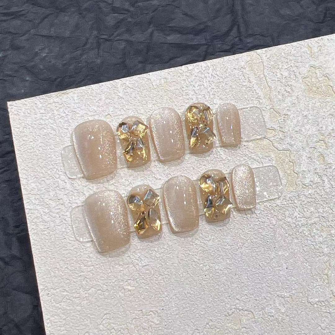 Premium Decorative Press-On Nail Set with Shimmering Gemstone Accents Stornfield