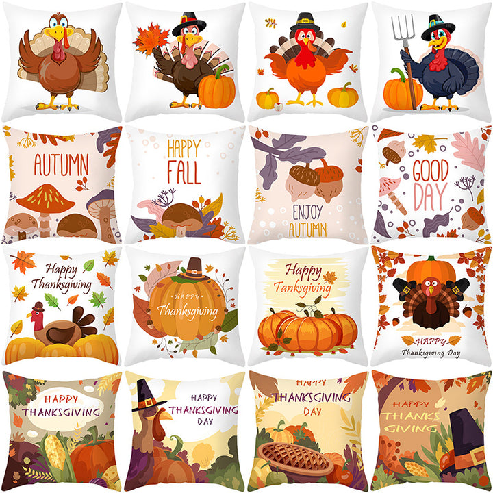 Square Removable Linen-Blend Thanksgiving Pumpkin Watercolor Throw Pillow Cover