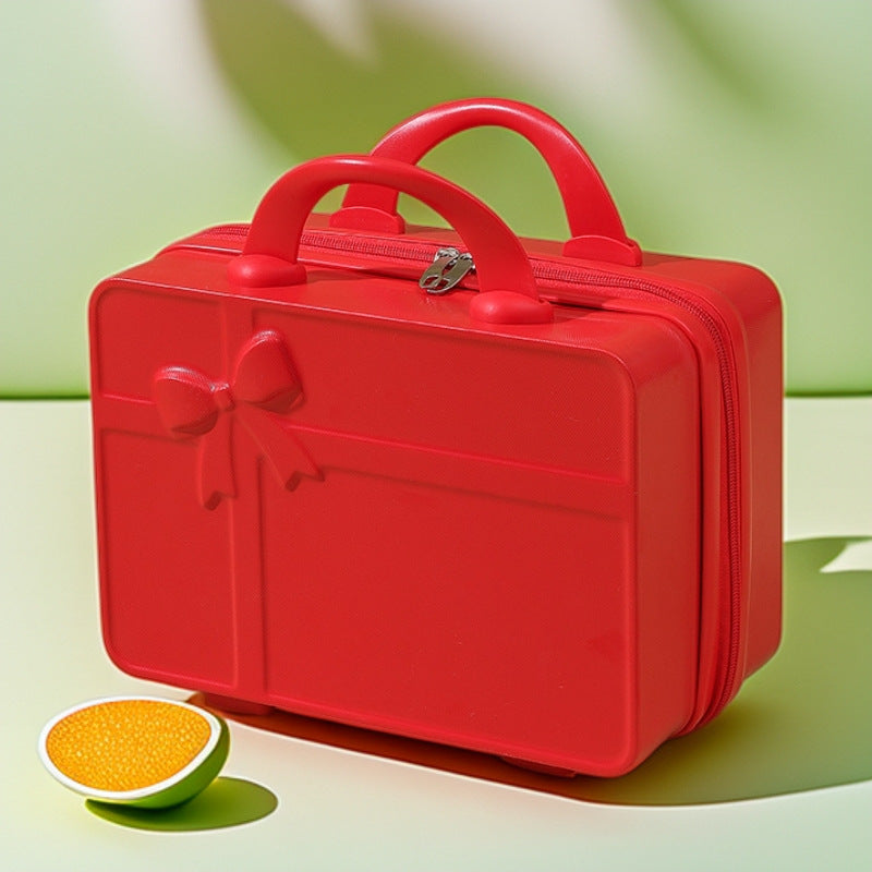 structured hard-shell cosmetic travel case with embossed bow and dual top handles Stornfield
