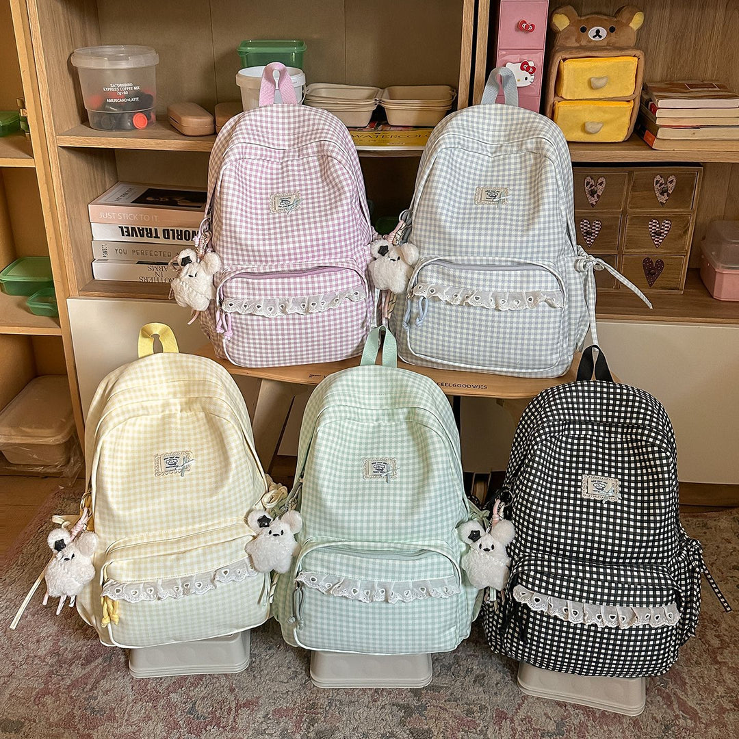 Casual Vintaged Gingham Print Backpack Stornfield