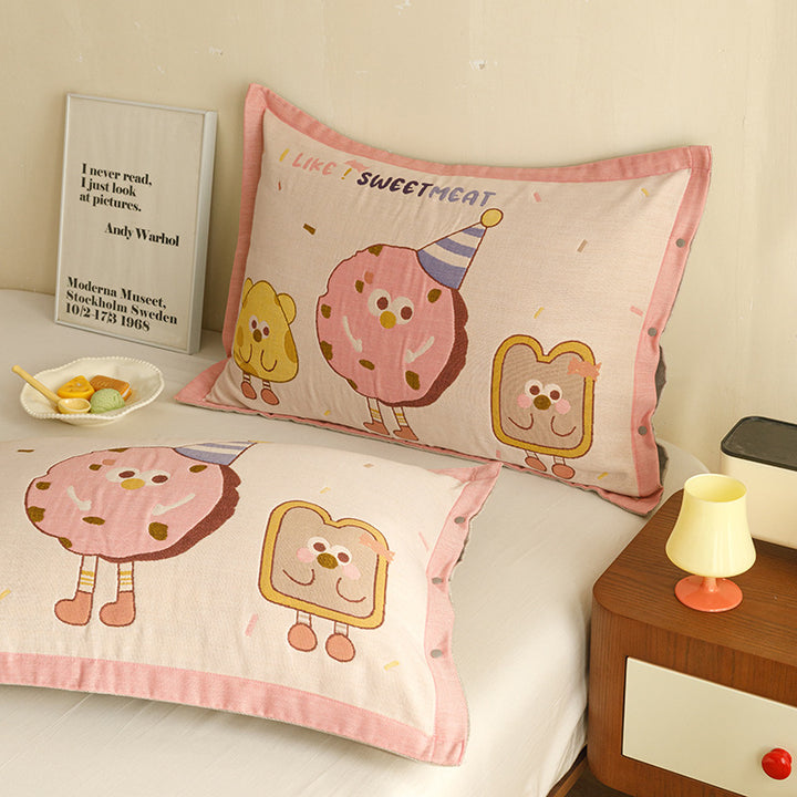 Children's and Youth Pillowcase Set with Cute Pet Design, Heart Print and Button Closure