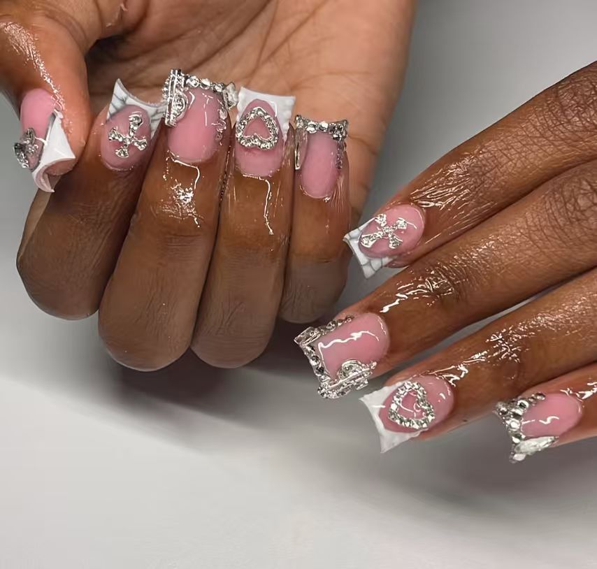 Decorative Press-On Nail Art with Rhinestone Details Stornfield