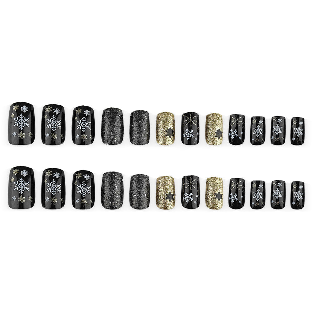 Creative artificial nails with sparkling glitter and festive winter design Stornfield