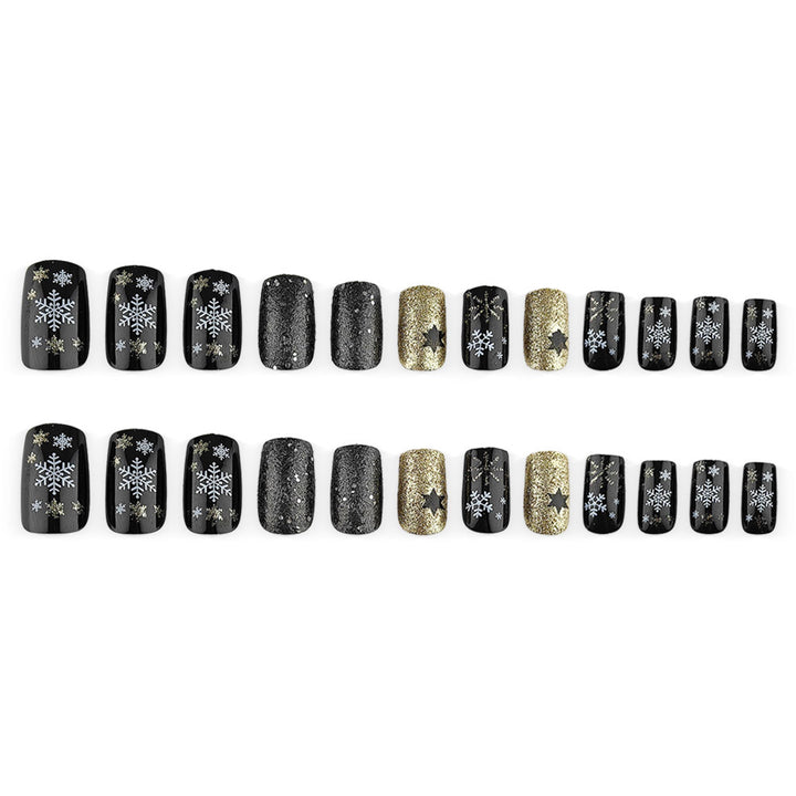 Creative artificial nails with sparkling glitter and festive winter design Stornfield