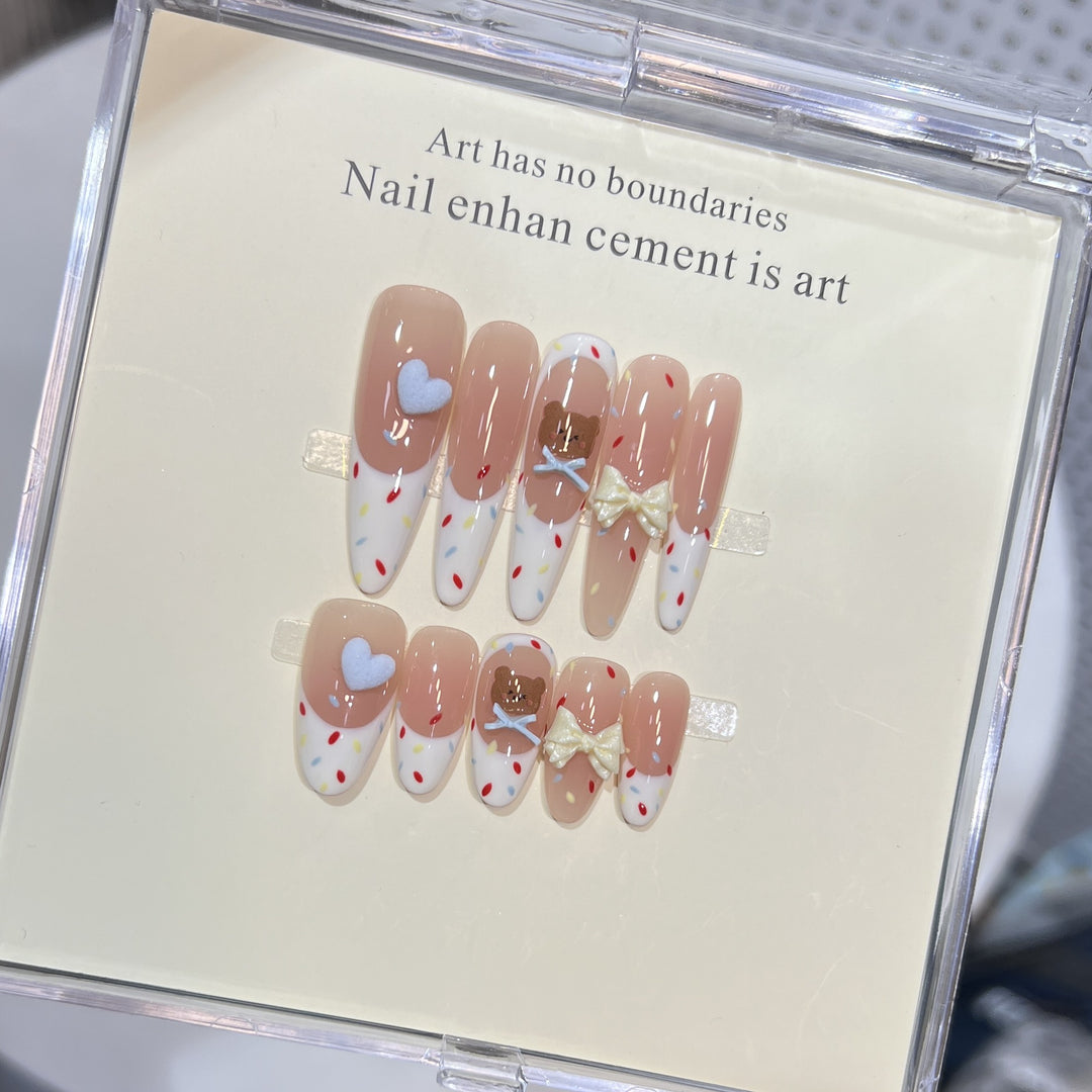 Decorative Stiletto Press-On Nail Art Set with Cute Character Accents Stornfield