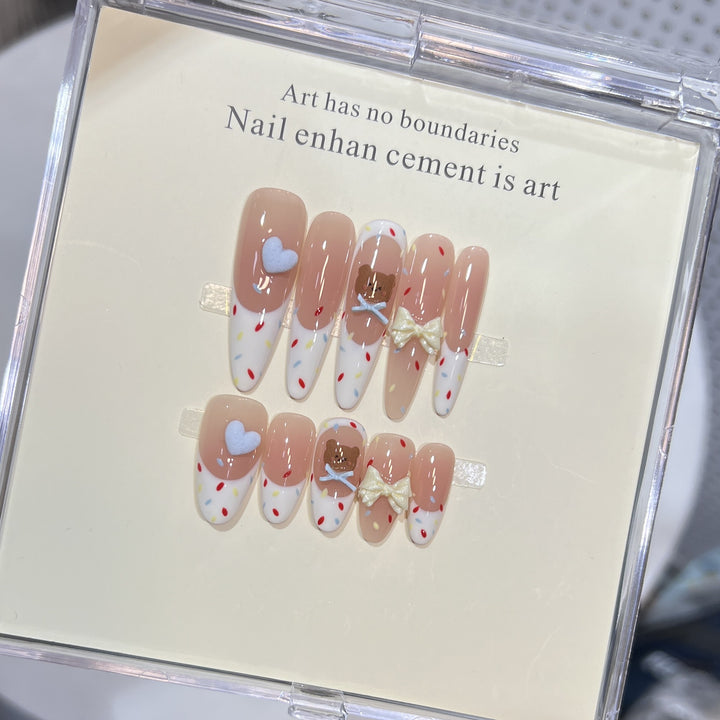 Decorative Stiletto Press-On Nail Art Set with Cute Character Accents Stornfield