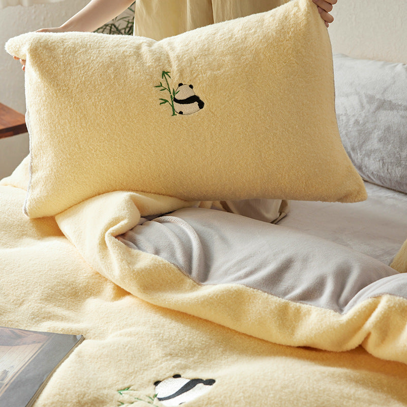 Bedding set with embroidered panda and bamboo design