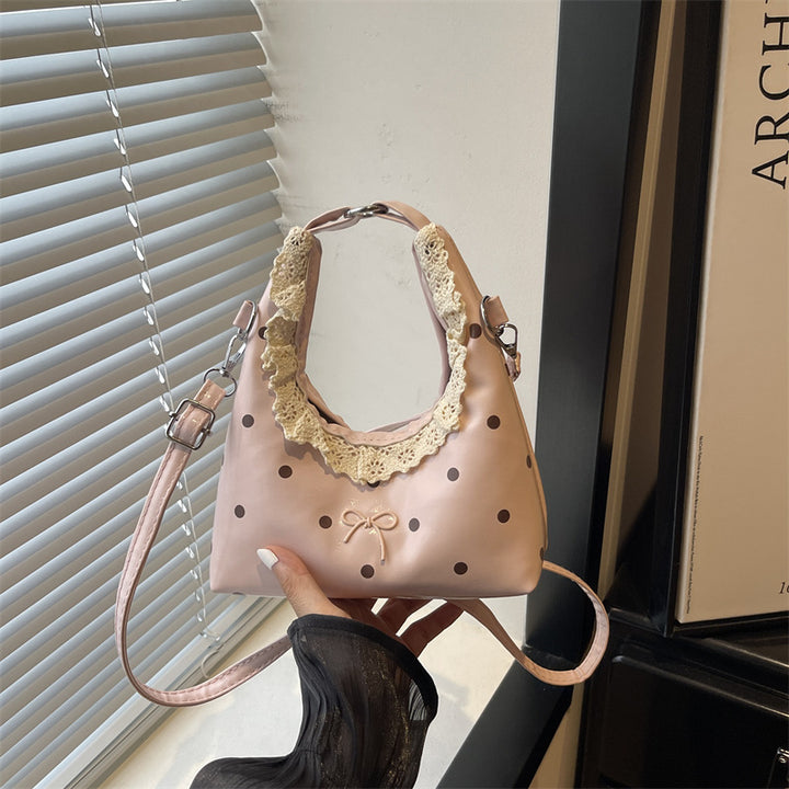 Decorative Lace-Trimmed Polka Dot Handbag