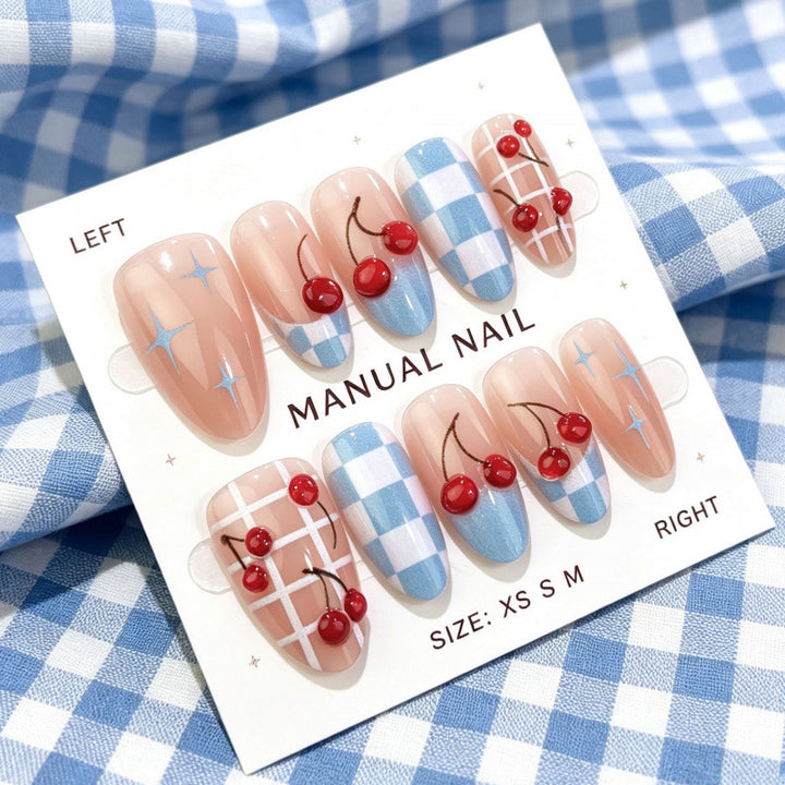 Artistic Hand-Painted Cherry Accent Press-On Nails