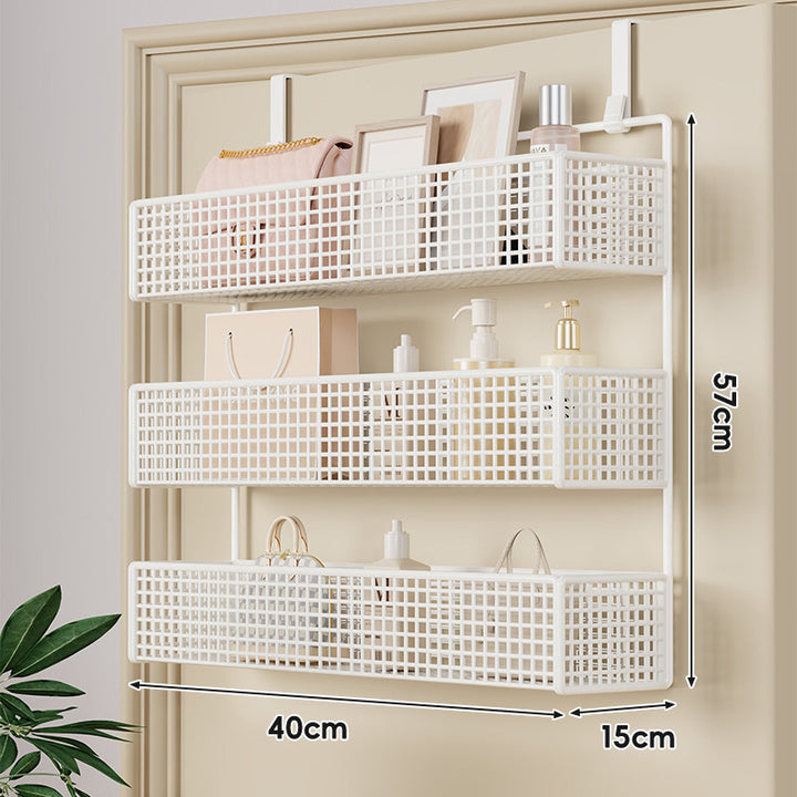 Over-Door Double-Tier Grid Hanging Storage Basket