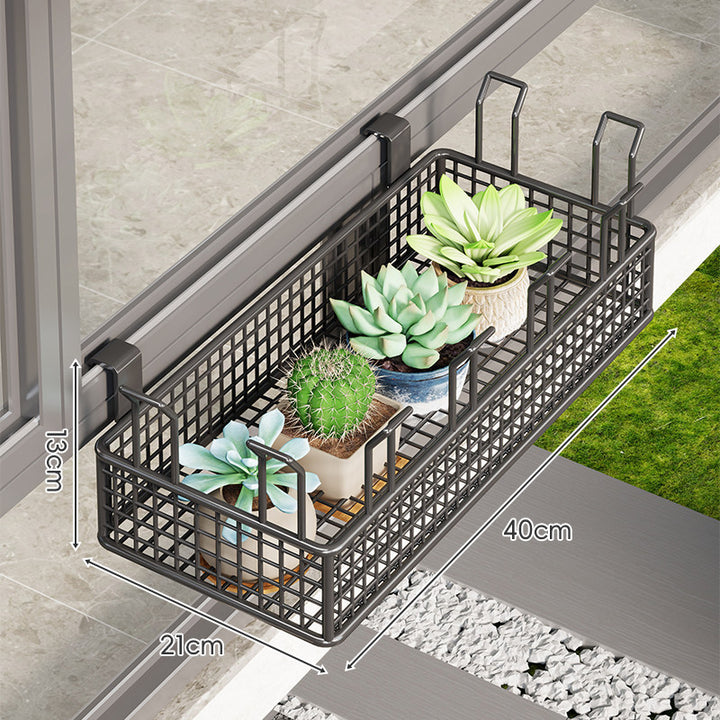 Clamp-On Balcony Rail Planter Basket with Metal Grid Reservoir