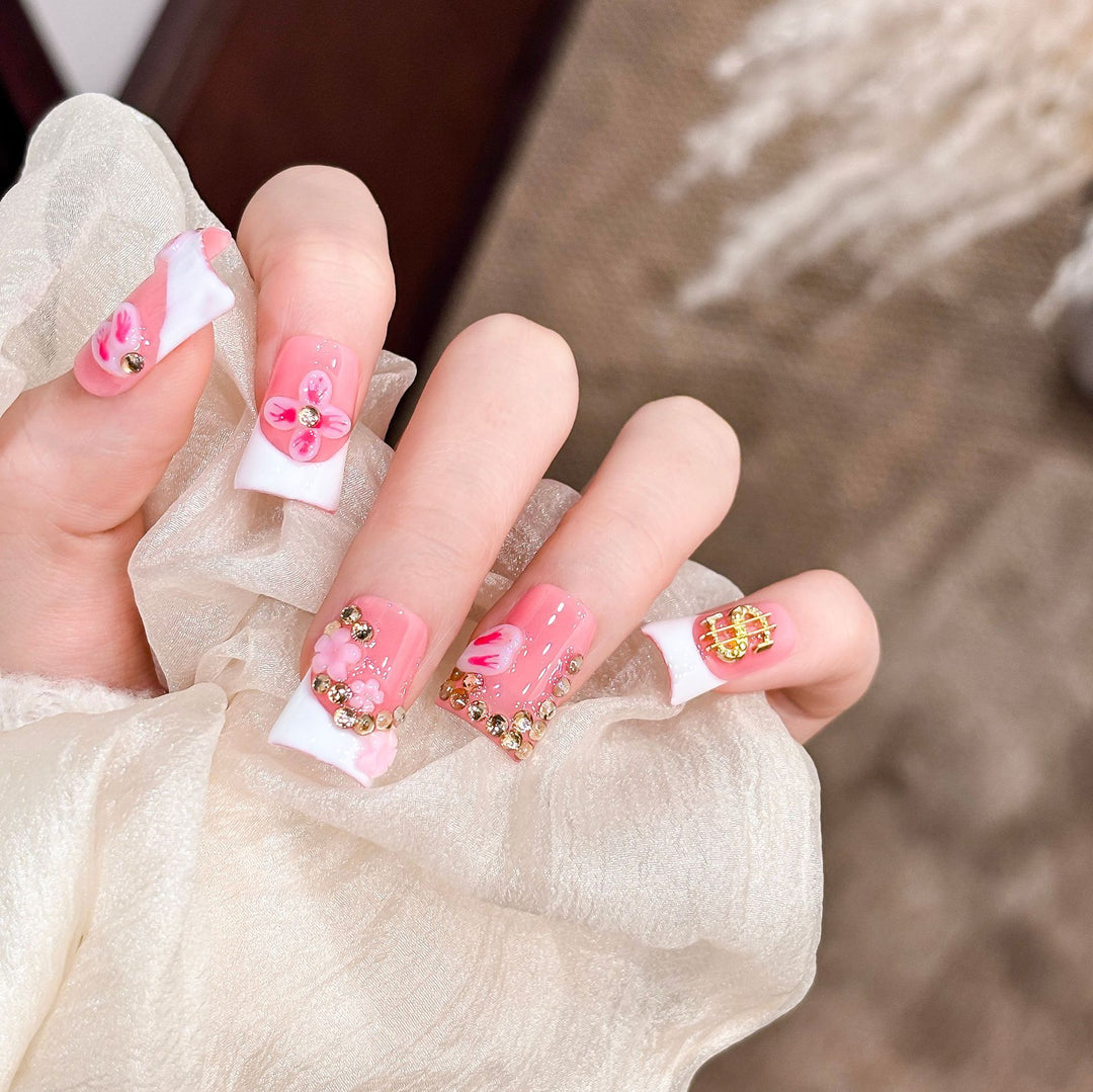 Artistic Floral Acrylic Press-On Nail Set