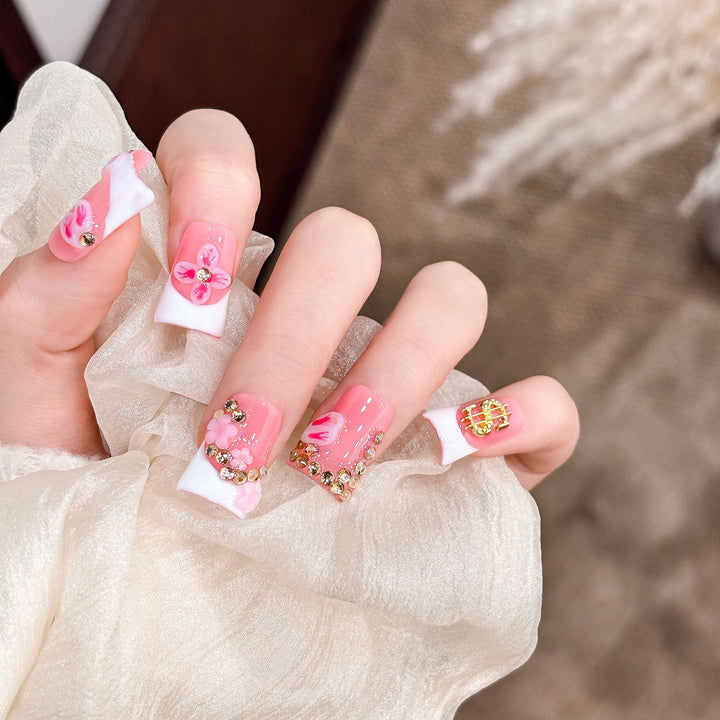 Artistic Floral Acrylic Press-On Nail Set