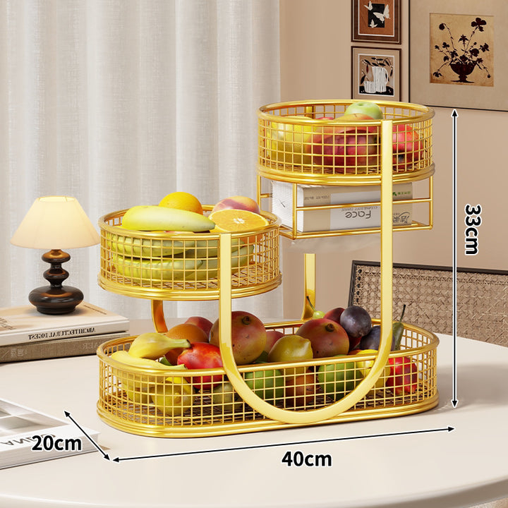 Three-Tier Metal Mesh Countertop Fruit & Produce Display Stand
