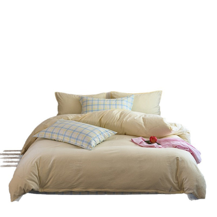 Plaid Cotton Percale Sheet Set with Deep-Fit Fitted Sheet and Envelope Pillowcases