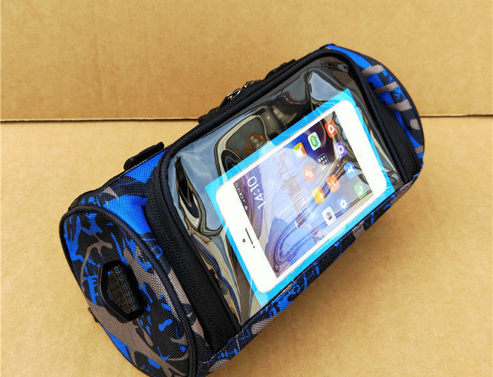 waterproof bicycle handlebar phone bag with touchscreen pocket and zippered cargo Stornfield