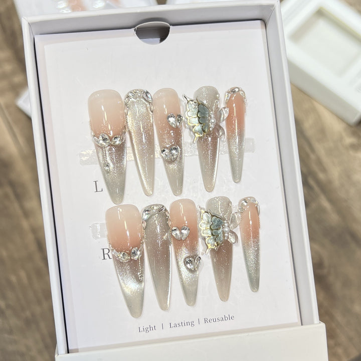 Decorative Stiletto Press-On Nail Art Set with Butterfly Accents Stornfield