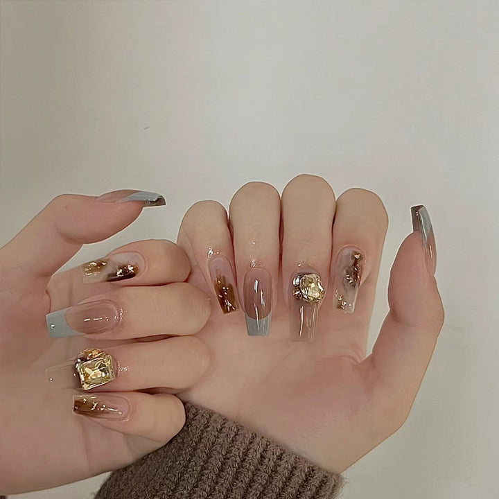 Elegant Crystal-Embellished Press-On Nail Set Stornfield