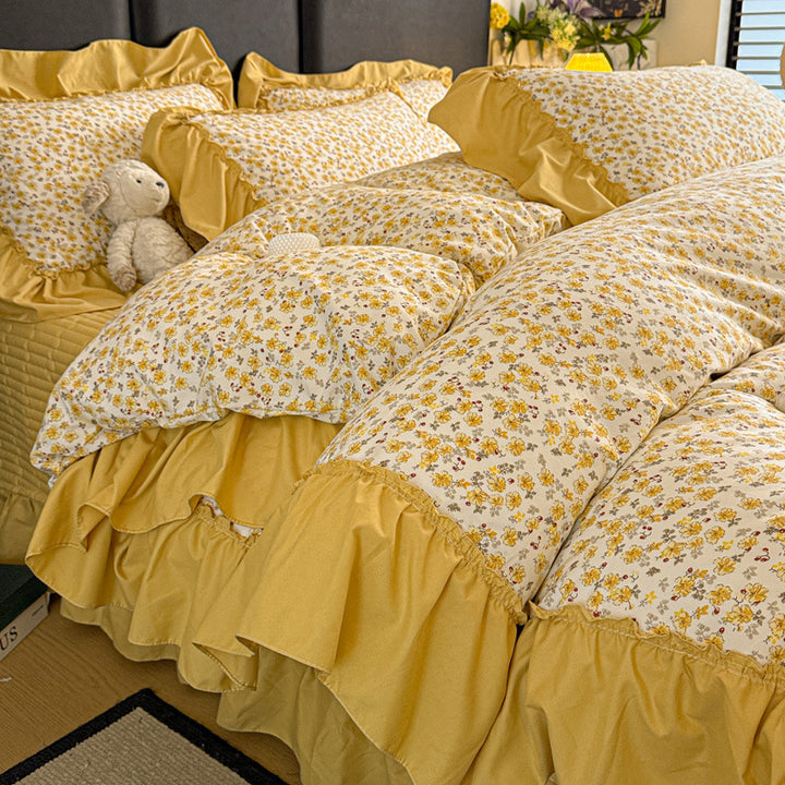 Vintage Floral Ruffled Duvet Cover Set