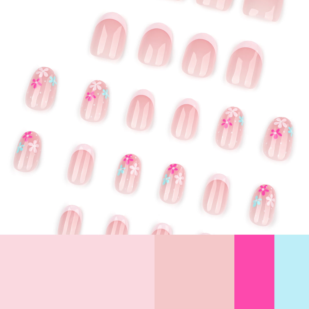 Artful nail extensions with colorful floral designs and glitter Stornfield