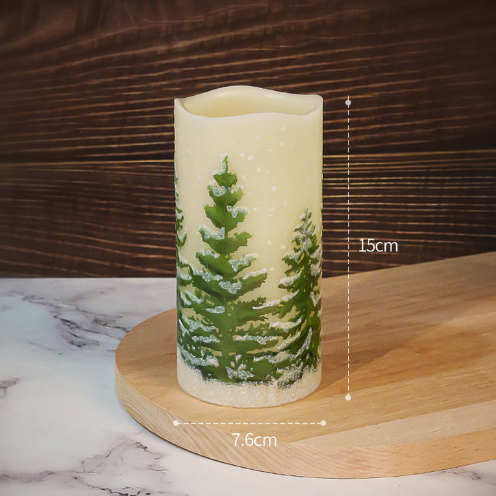 Hand-Painted Pine Forest Textured Pillar Candle for Tabletop Decor